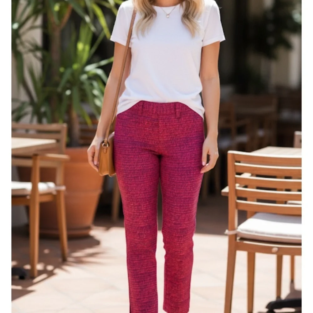 Anne Taylor Loft Marisa Vibrant Pink and Red Patterned Pants zipper slits size 6